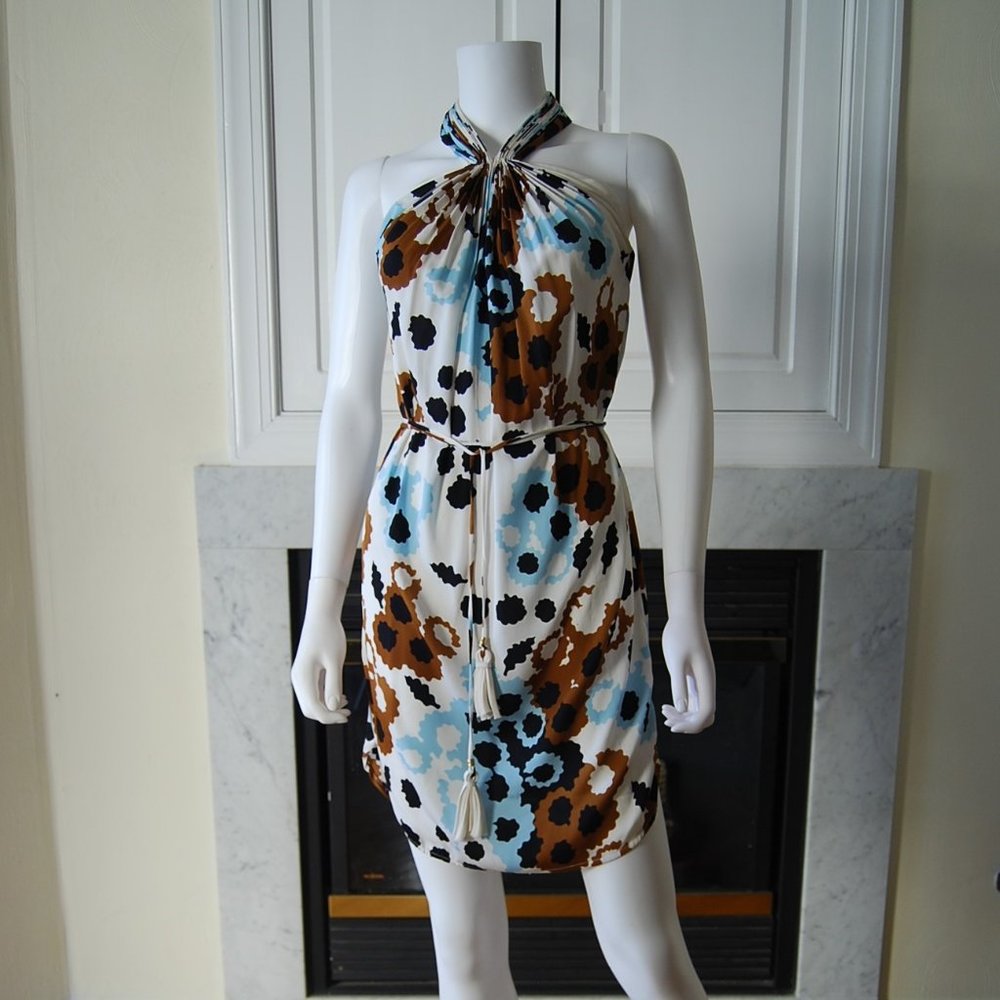 NWOT Diane Von Furstenberg DVF dotty stretchy silk halter dress backless Sz 2